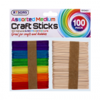 RYSONS ASSORTED MEDIUM CRAFT STICK 100 PACK