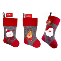 CHRISTMAS CRAFT STOCKING GREY RED 3 PACK