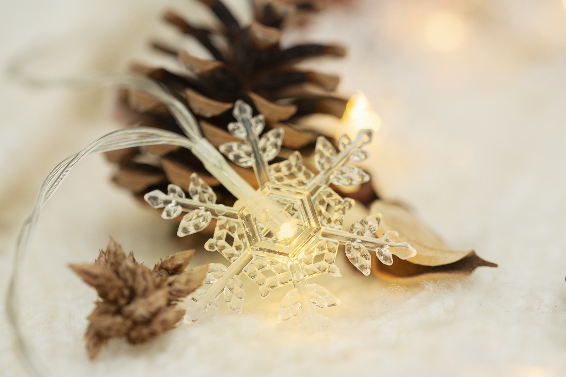 Christmas Snowflake LED String Lights, Warm White, 30cm Lead, 10 Pack