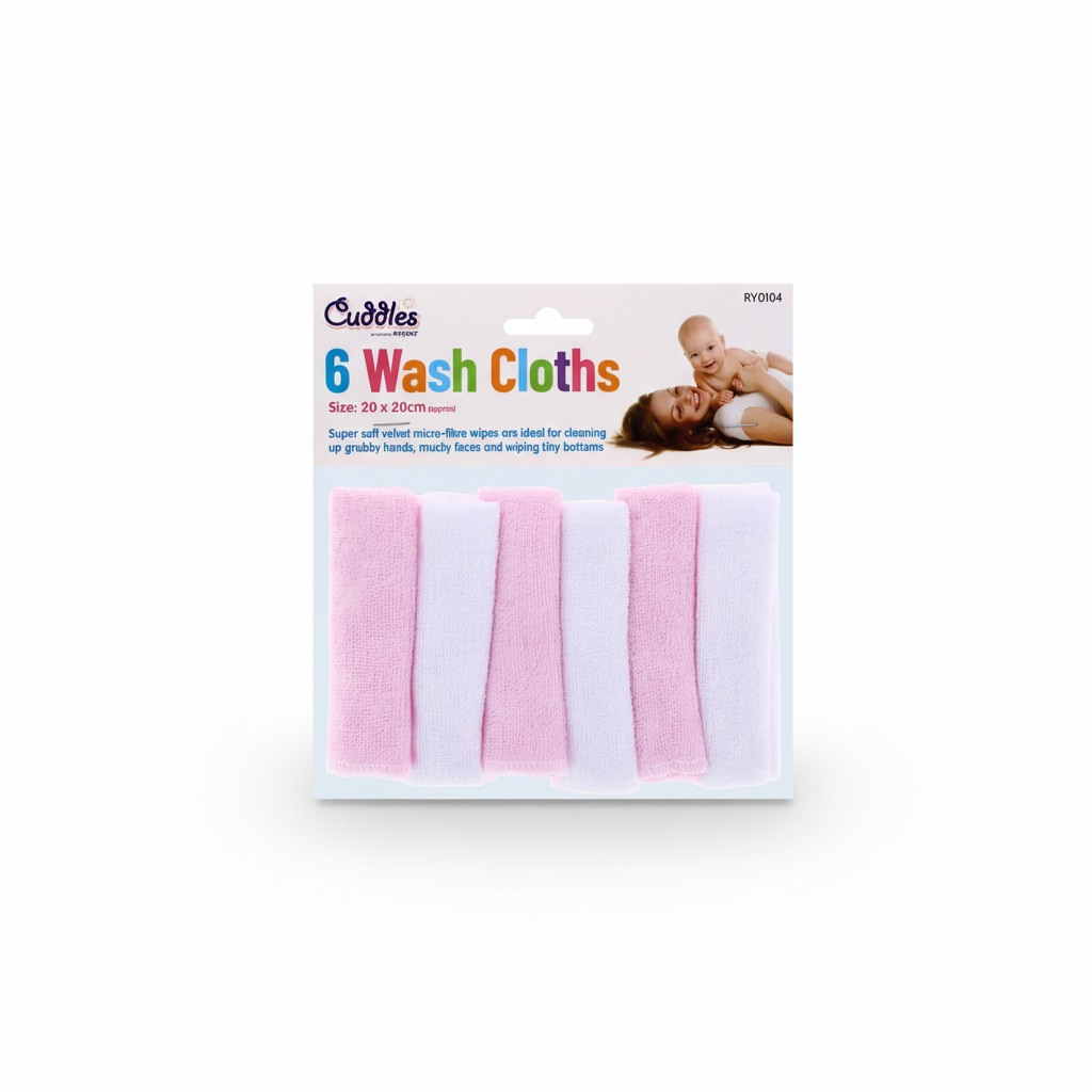 Soft & Gentle Baby Wash Cloths - 6 Pack Assorted colours