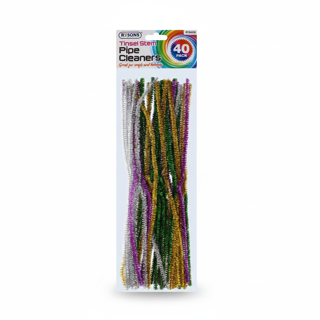 Sparkly Tinsel Pipe Cleaners - Assorted 40 Pack