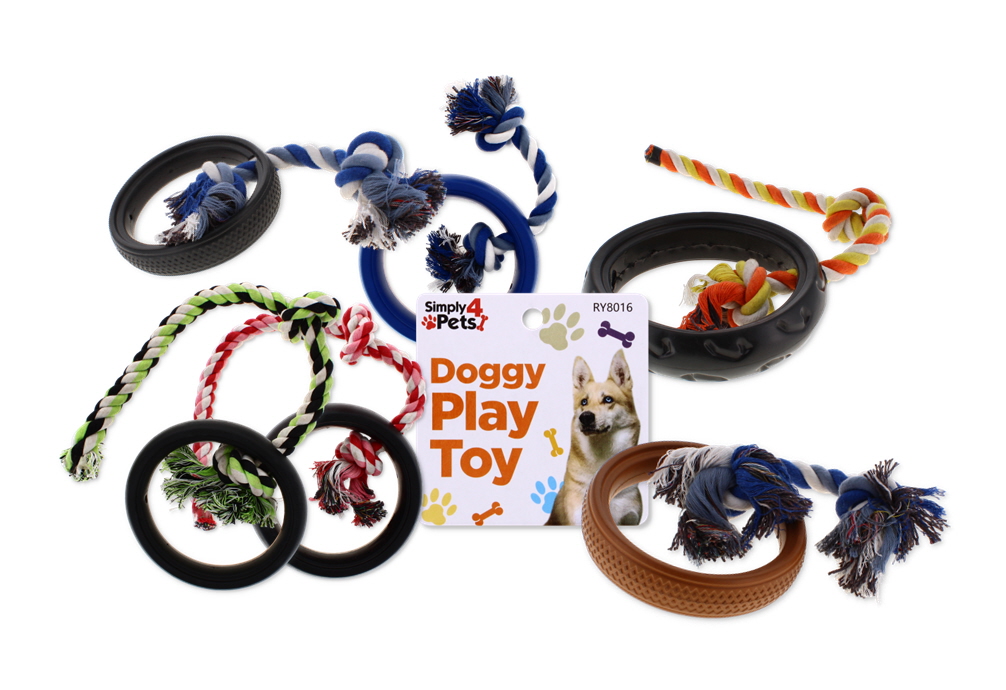 Doggy Play Toy Tyre On Rope Assorted