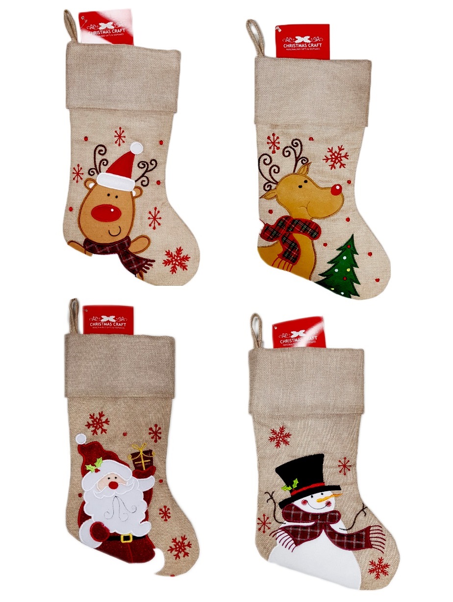 Christmas Craft Stocking Jute 4 Designs