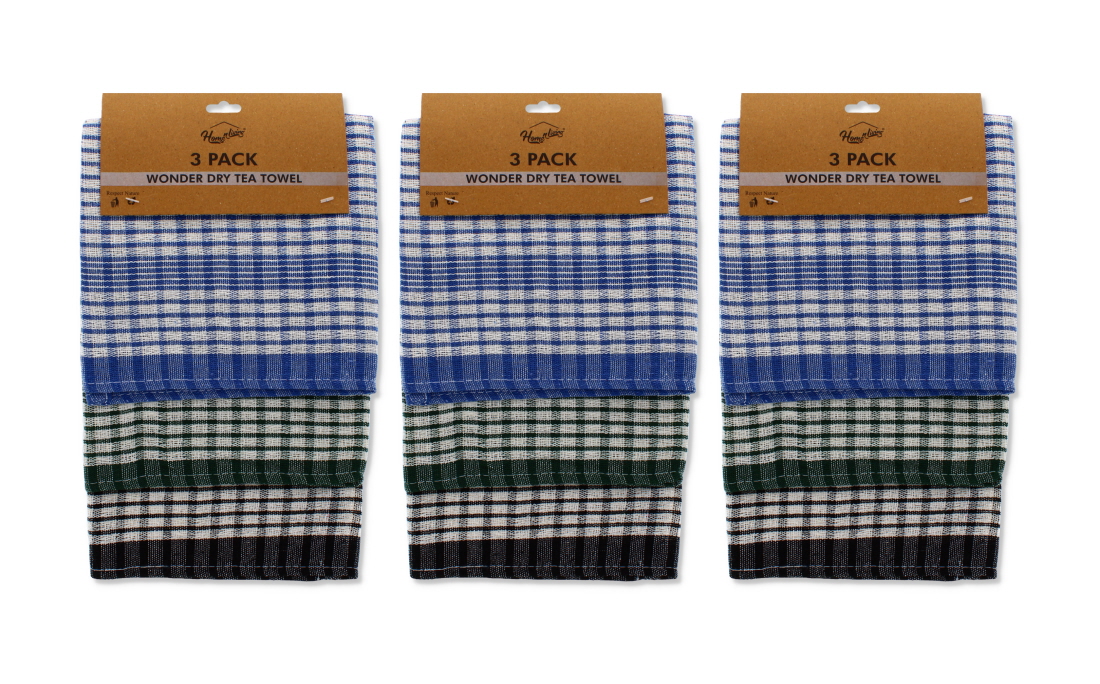 Wonder Dry Tea Towels 3 Pack High Absorbency